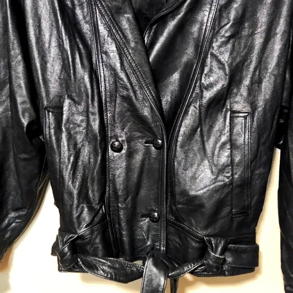Vintage 80's St. Michael Black Cropped Leather Moto Bomber